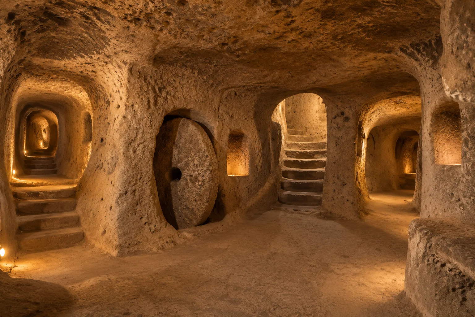 Ilustración de un pasillo excavado en roca